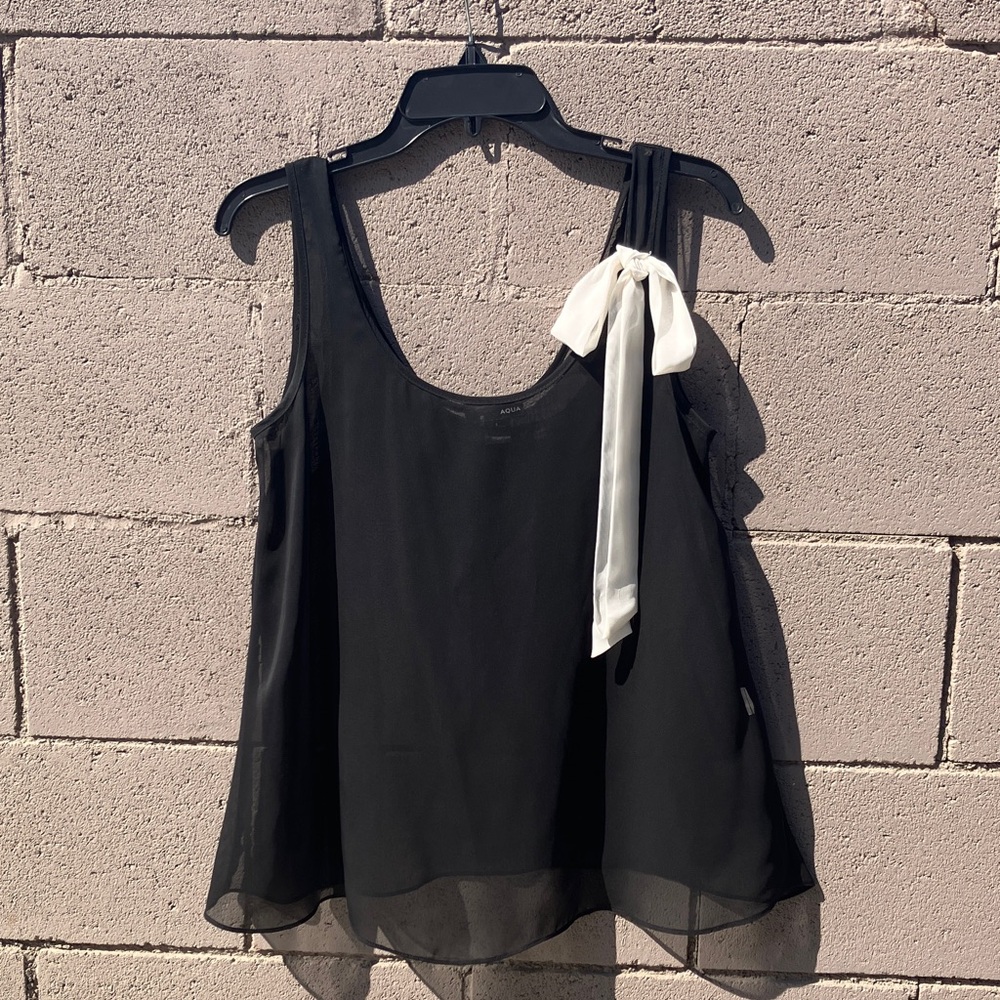 Aqua Elegant Sheer Black Tank Top with classy bow ribbon